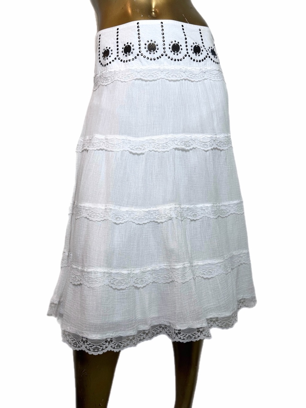 Mary-Kate and Ashley White Cotton Tiered Lace Studded Skirt Juniors size 16